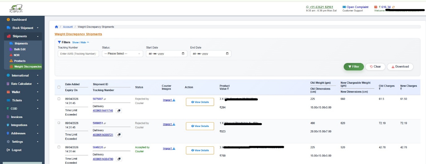 Weight discrepancy management comparison between Amazon Easy Ship and courier aggregator