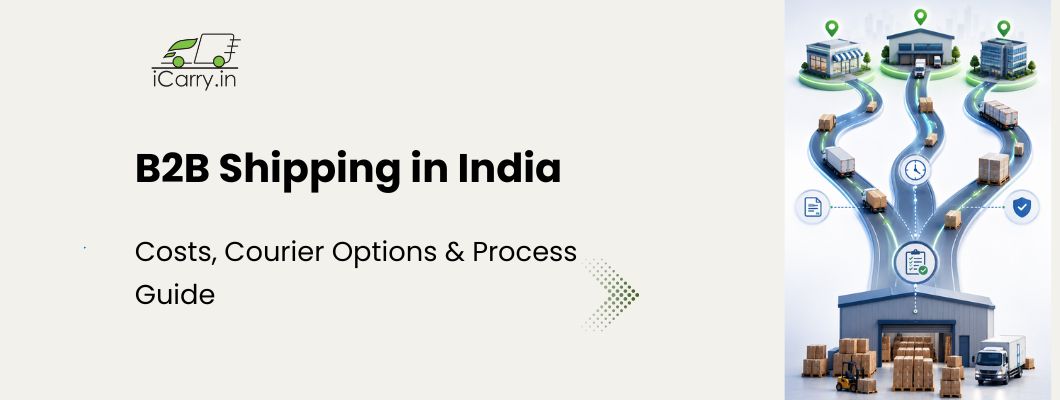 b2b shipping in india overview showing warehouse to warehouse logistics network with multiple delivery routes trucks and supply chain flow visualization
