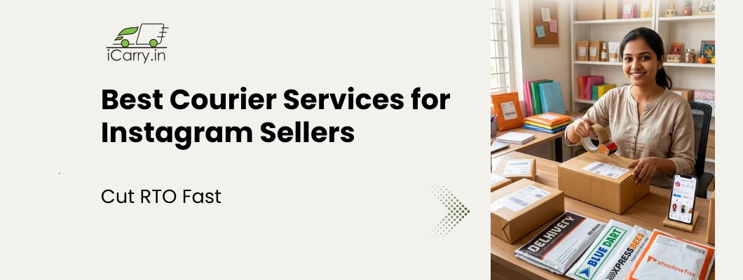 Best courier services for home-based and Instagram sellers in India 2026 - infographic showing features, pricing, delivery speed and platform comparison for small eCommerce sellers