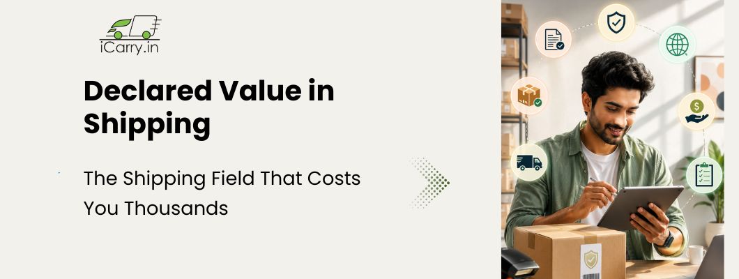 iCarry declared value in shipping guide covering shipment value declaration, courier insurance, customs, COD, ecommerce logistics and shipping cost protection in India