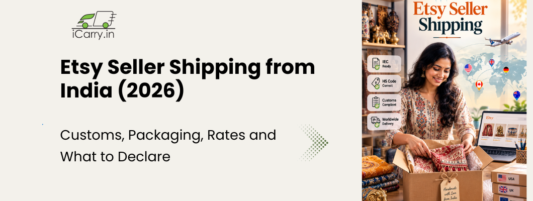 etsy seller shipping from India guide showing international ecommerce exports, customs documentation, HS code declaration, IEC registration, packaging requirements, global delivery and cross-border shipping for Indian Etsy sellers