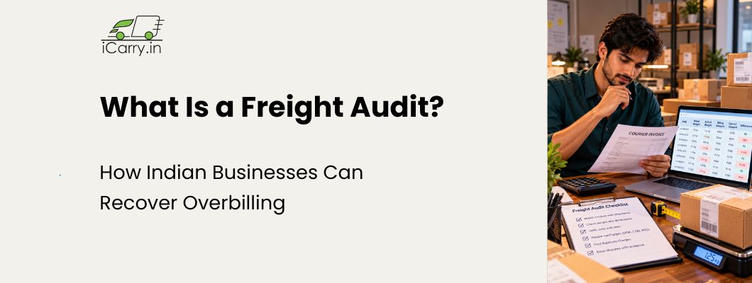 iCarry.in freight audit blog cover explaining how Indian businesses can identify courier overbilling, verify shipping invoices, check shipment weight discrepancies, and recover excess logistics charges.