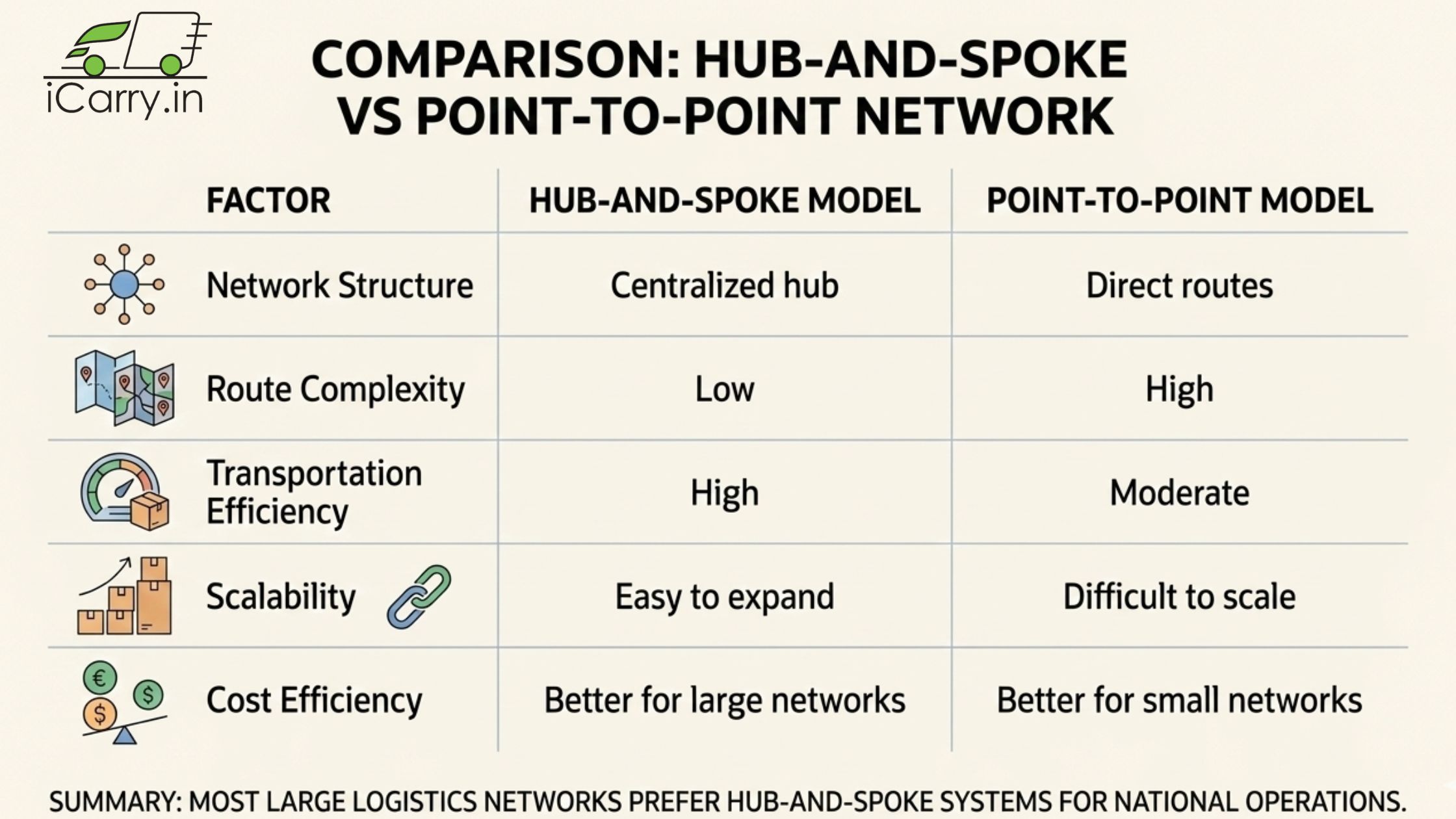 Hub-and-spoke logistics process flow from collection to sorting to delivery