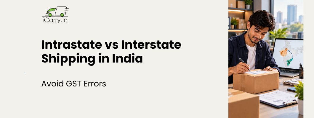 Intrastate vs interstate shipping in India, explaining GST differences, same-state and different-state deliveries, and courier shipping requirements.