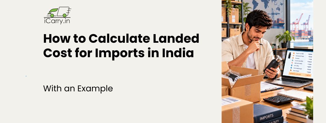 How to calculate landed cost for imports in India with iCarry.in, explaining import duty, customs charges, shipping costs, taxes and total product cost with a practical example for Indian importers and eCommerce sellers.