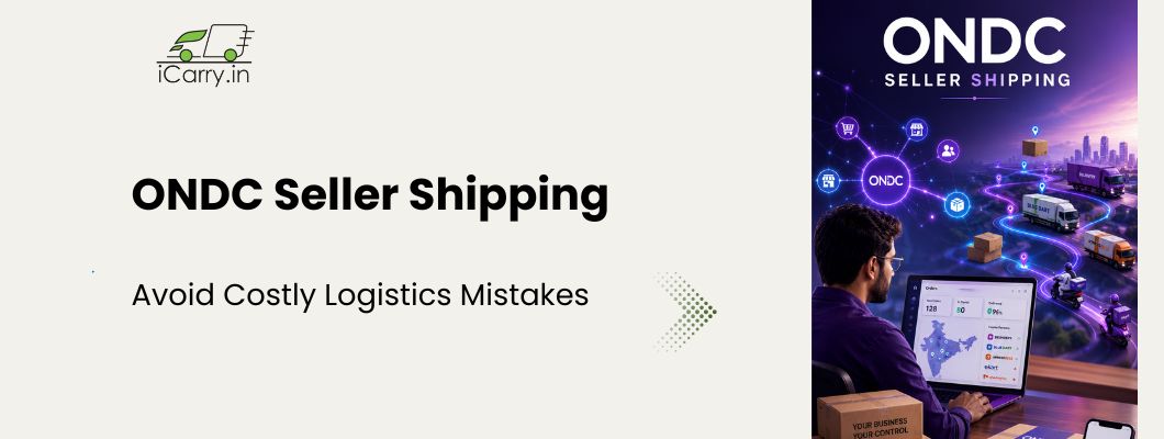 ONDC seller shipping guide showing ecommerce logistics setup, order management, courier selection, delivery optimisation, shipping dashboard and cost reduction strategies for ONDC sellers in India