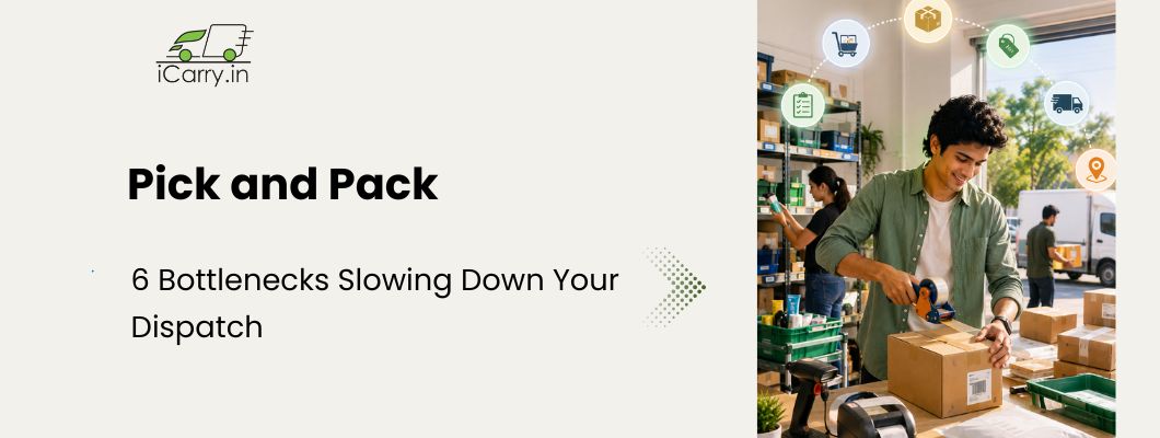 iCarry pick and pack process, warehouse order fulfillment, ecommerce packing station, dispatch optimization, order processing and courier shipping in India