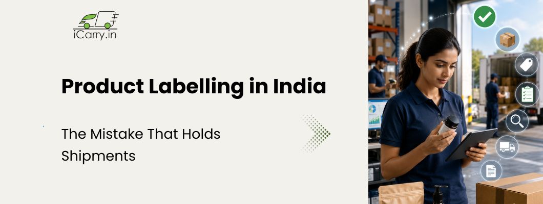 iCarry product labelling requirements in India covering GST, FSSAI, CDSCO labels, shipping compliance, packaging rules and courier documentation