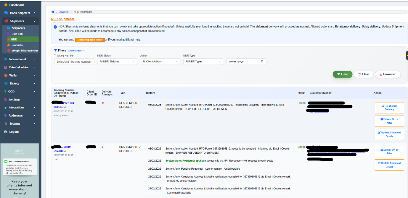 iCarry delivery boost and NDR management dashboard showing last-mile delivery accountability features for Indian eCommerce sellers