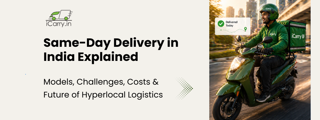 Same day delivery in India showing hyperlocal logistics and quick commerce courier delivering orders within hours