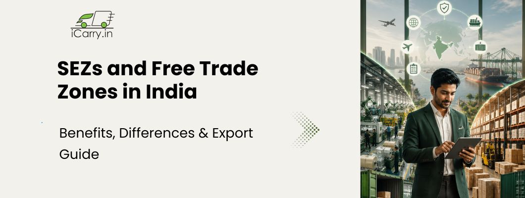 iCarry SEZs and free trade zones in India, export shipping, international trade, logistics, customs, export benefits
