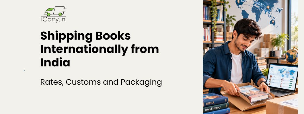 Shipping books internationally from India with iCarry.in, highlighting international shipping rates, customs regulations, secure book packaging, export documentation and courier options for delivering books to global customers.