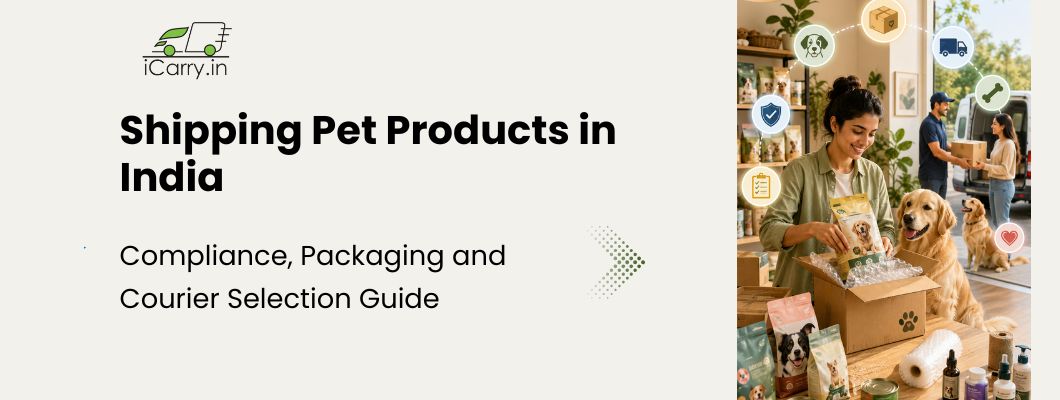iCarry pet products shipping guide covering pet food packaging, pet supplies courier service, shipping compliance, ecommerce logistics, courier selection and delivery in India
