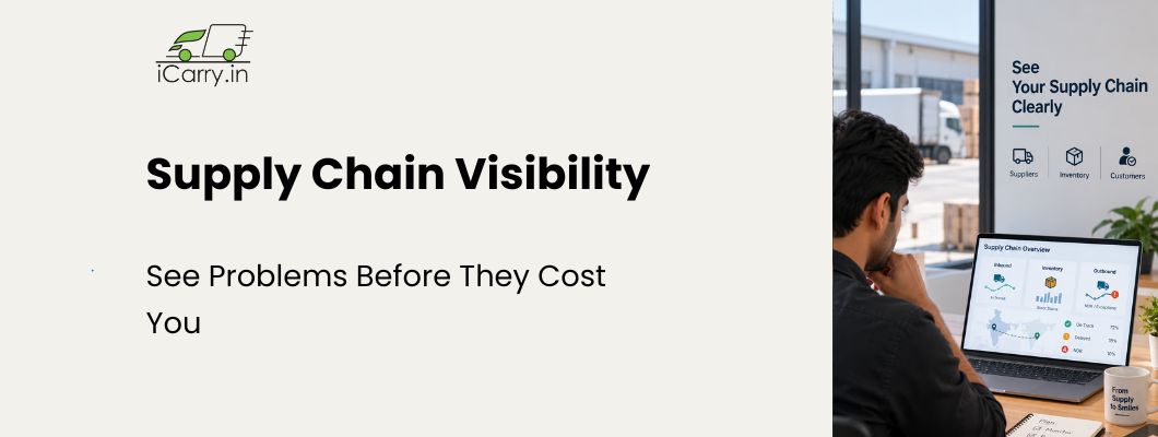 Supply chain visibility dashboard showing inventory, suppliers, customers, and logistics data to identify shipping issues early and reduce costs
