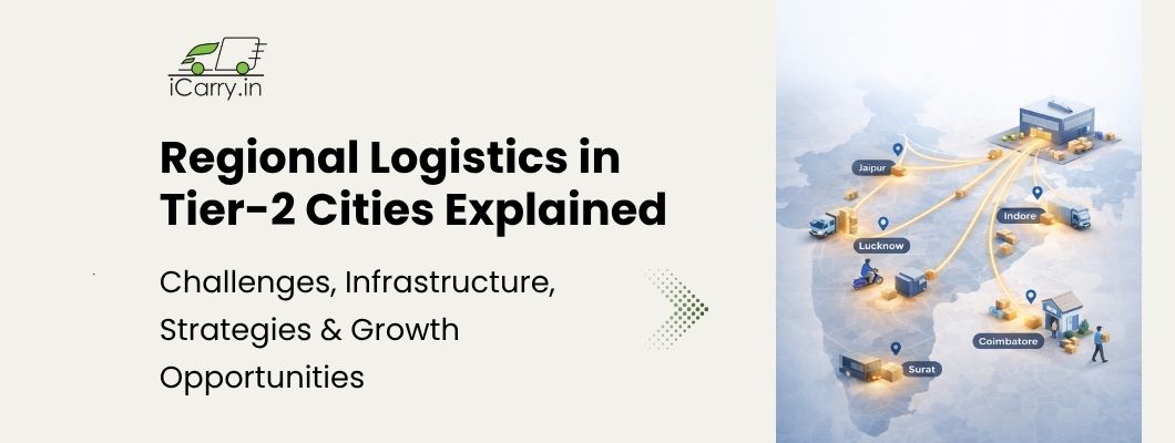 Regional logistics network in Tier 2 cities India showing last mile delivery routes, infrastructure, and distribution hubs