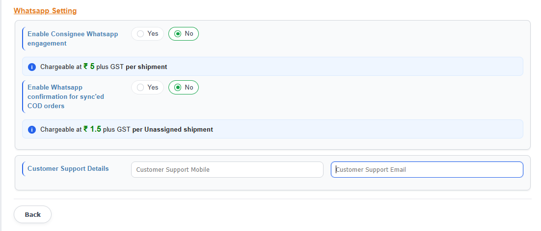 iCarry® WhatsApp Engagement - Delivery Setting
