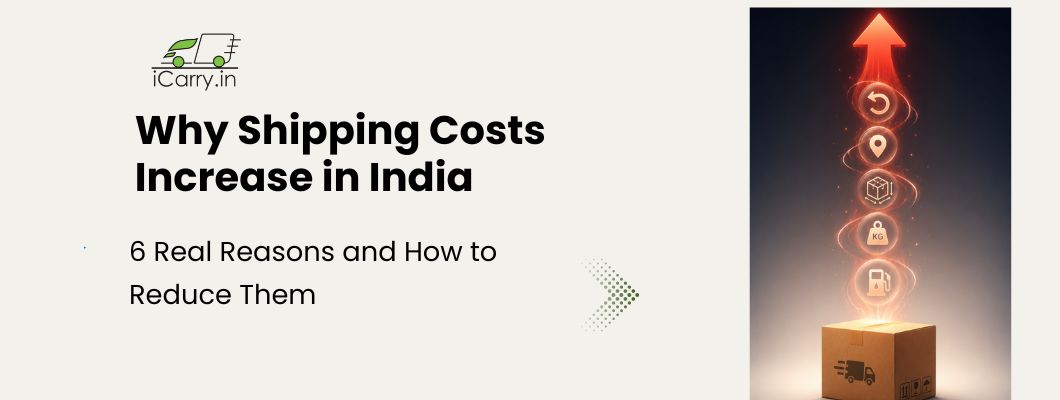 illustration showing rising courier charges in India with cost factors like fuel, distance, weight and delivery zones affecting ecommerce shipping costs